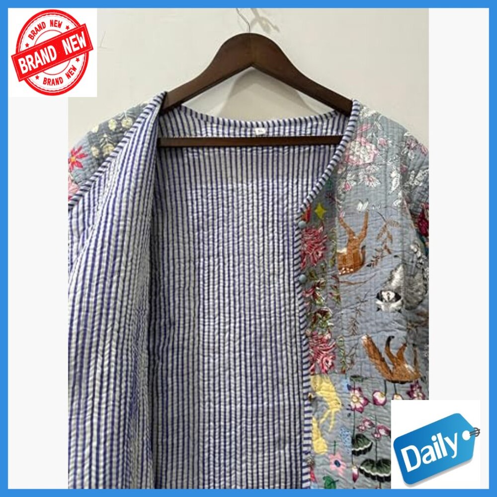 Handmade Patchwork Quilted Cotton Jacket Reversib… - image 6